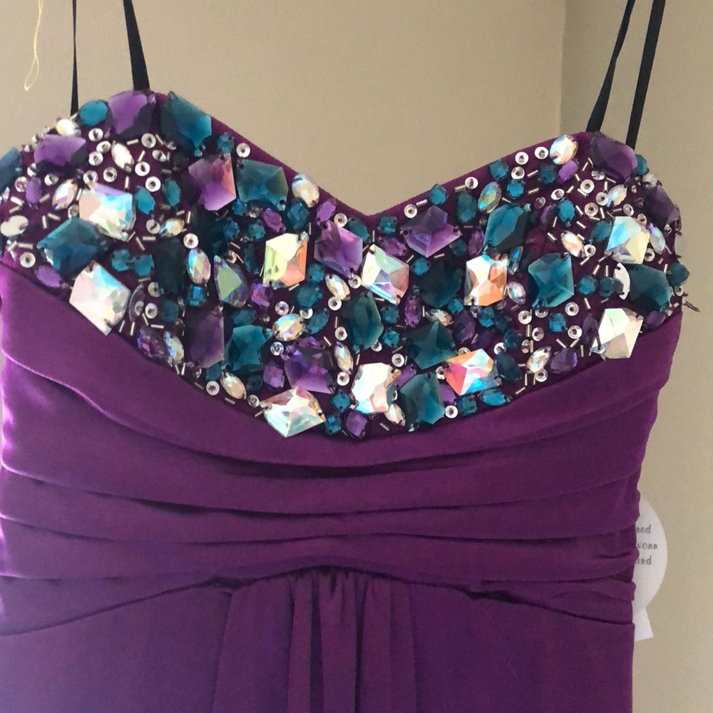Purple Beaded Bodice Prom Dress
